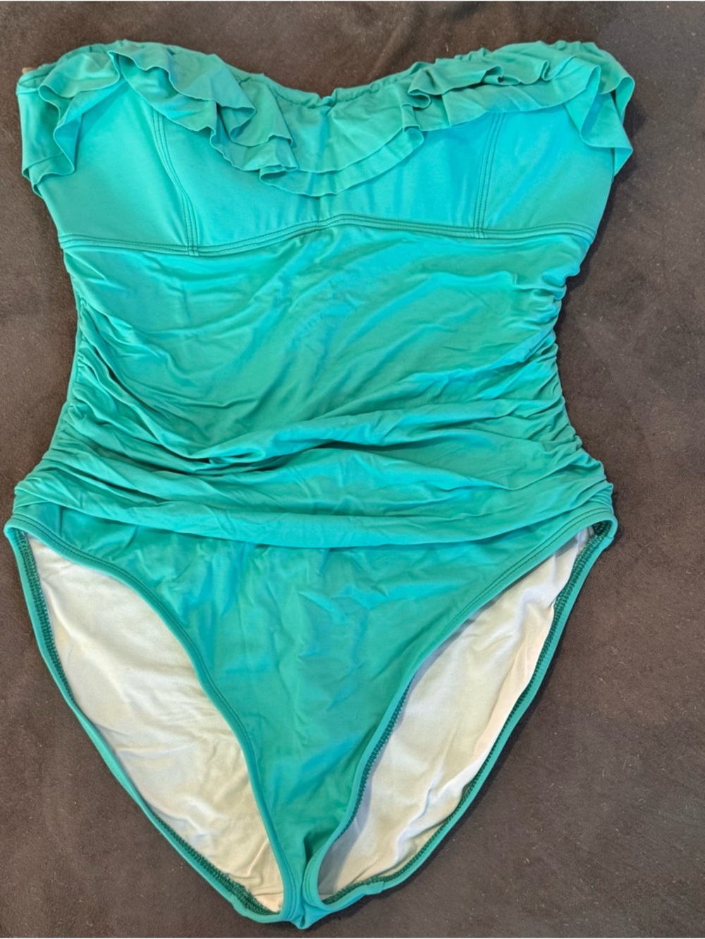 Teal Ruffle One-Piece Swimsuit - women size 14
